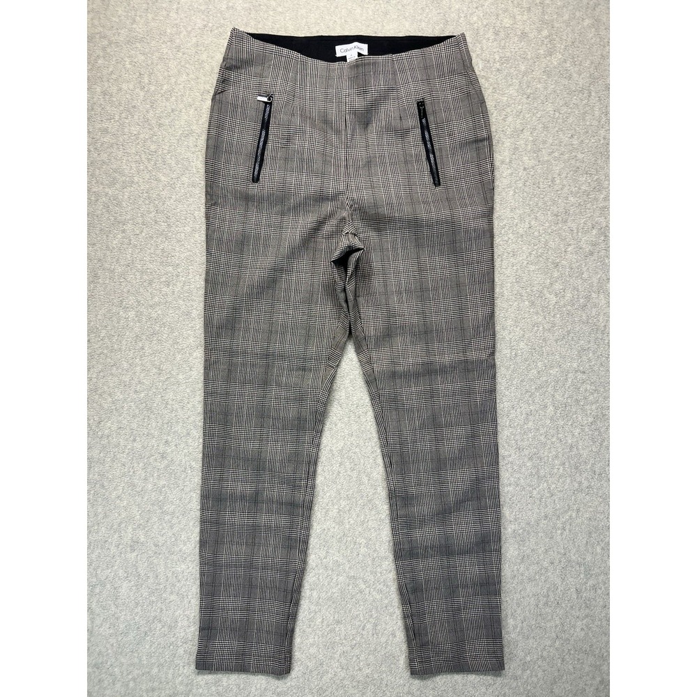 Calvin Klein Womens Plaid Ankle Pants Size‎ 8 Slim Career Stretch Zip Pocket